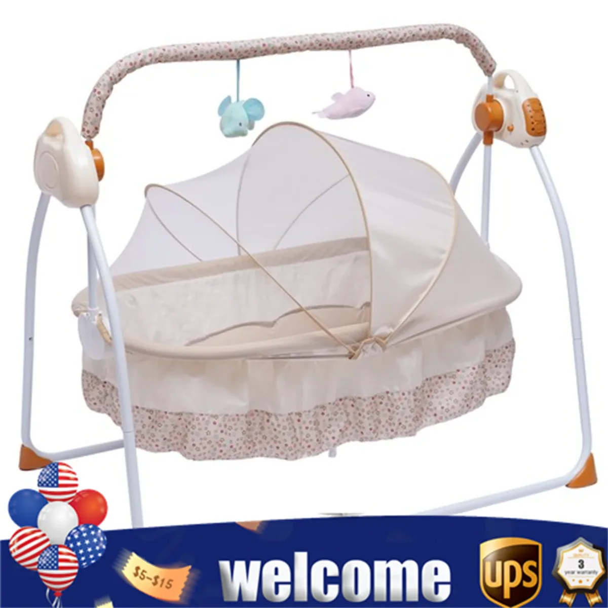 Balançoire électrique pour bébé, kaki, pliable