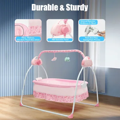 Berceau électrique pliable rose pour bébé – image 2