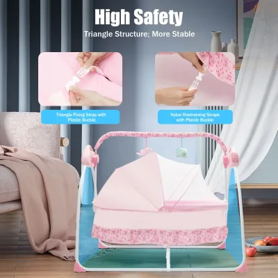 Berceau électrique pliable rose pour bébé – image 3