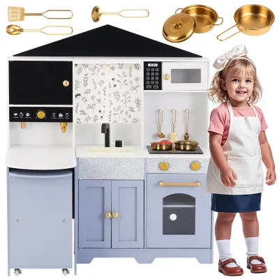 Cuisine en bois pour enfant, blanc et violet