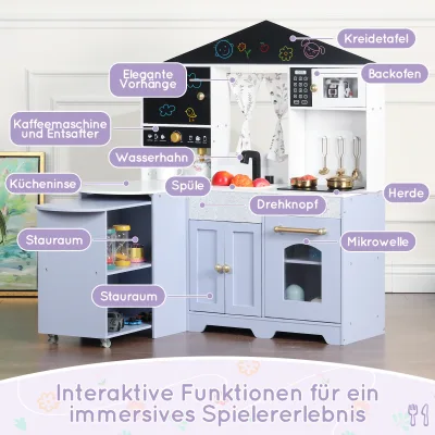Cuisine en bois pour enfant, blanc et violet – image 2