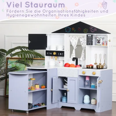 Cuisine en bois pour enfant, blanc et violet – image 3