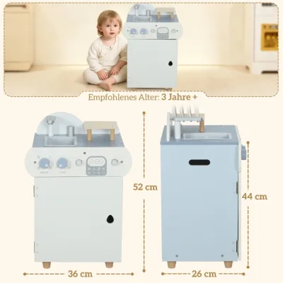 Évier de cuisine jouet bleu en bois, 32 pièces – image 3