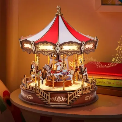 Puzzle 3D carrousel en bois avec boîte à musique
