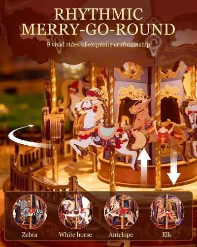 Puzzle 3D carrousel en bois avec boîte à musique – image 3
