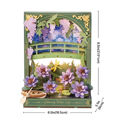 Puzzle 3D en bois nymphéas avec lumière LED – image 2