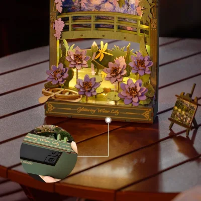 Puzzle 3D en bois nymphéas avec lumière LED – image 3
