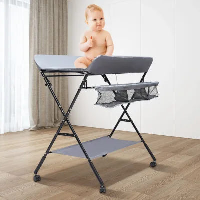Table à langer pliable grise à roulettes