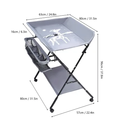 Table à langer pliable grise à roulettes – image 2