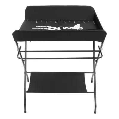 Table à langer pliable noire en métal et étagères – image 3