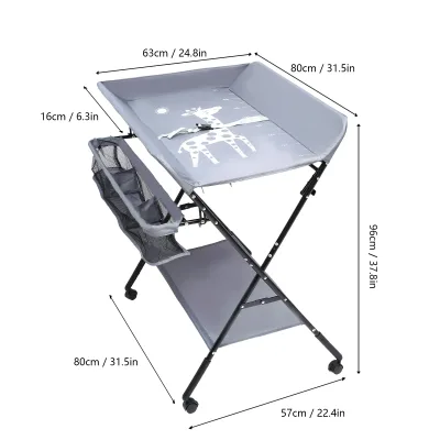 Table à langer pliante grise à roulettes – image 2